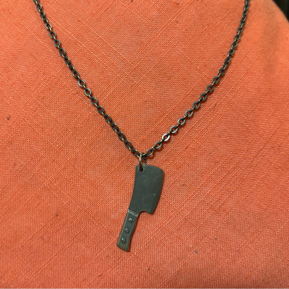 Silver-tone Meat Cleaver Pendant Necklace